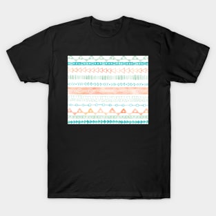 Orange Peach Green Aqua Blue Hand Drawn watercolor geometric Pattern T-Shirt